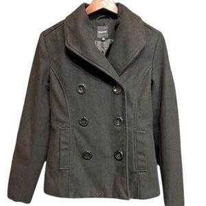 Double Breasted Pea Coat Womens Jacket Black Fitted Warm‎ Stylish Outerwear